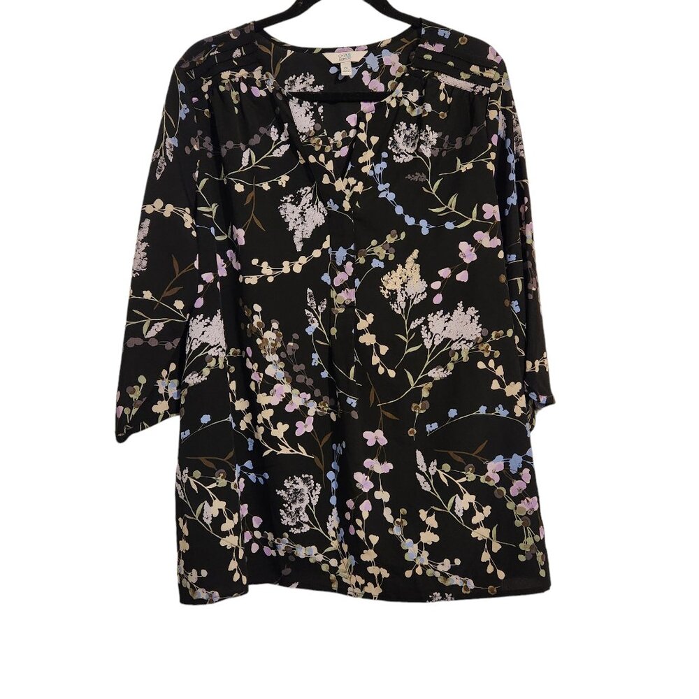 Croft & Barrow Floral Print Blouse On Black Background Size XXL